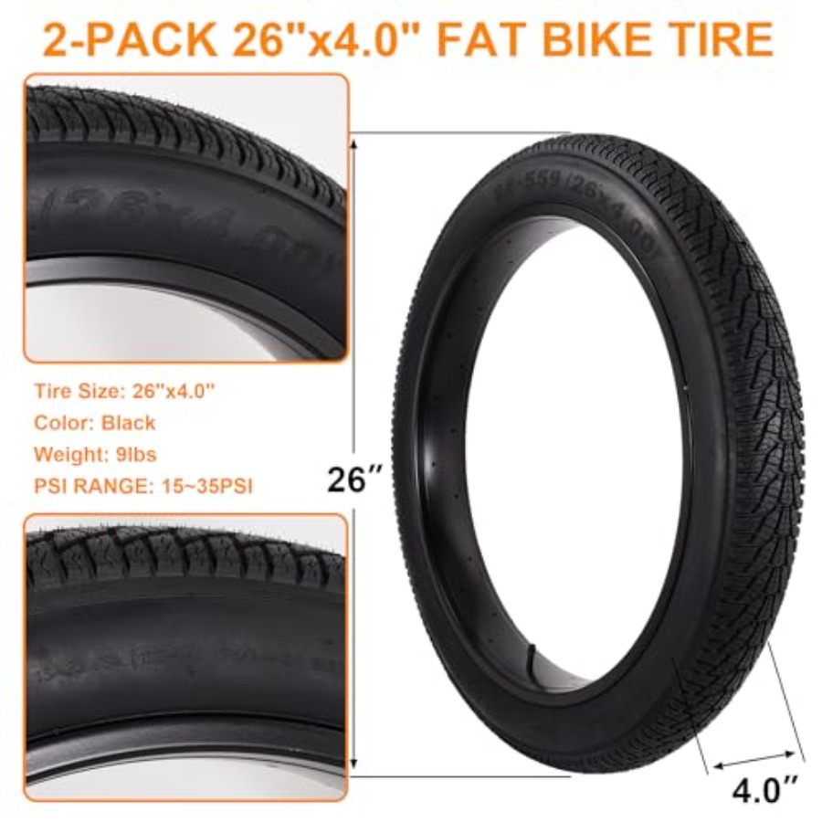 2-Pack 26x4.0 Fat Bike Tire, 2 - Mountain Biking Tube 评论和价格